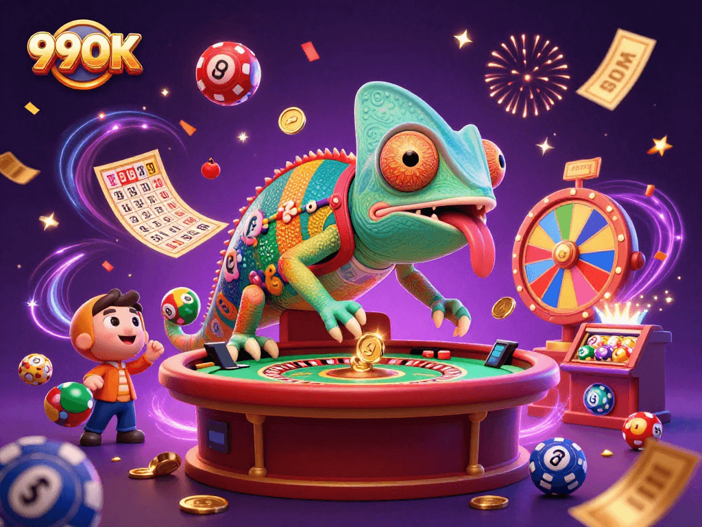 Experience thrilling wins with 99OK's dynamic casino illustration featuring vibrant lottery elements.
