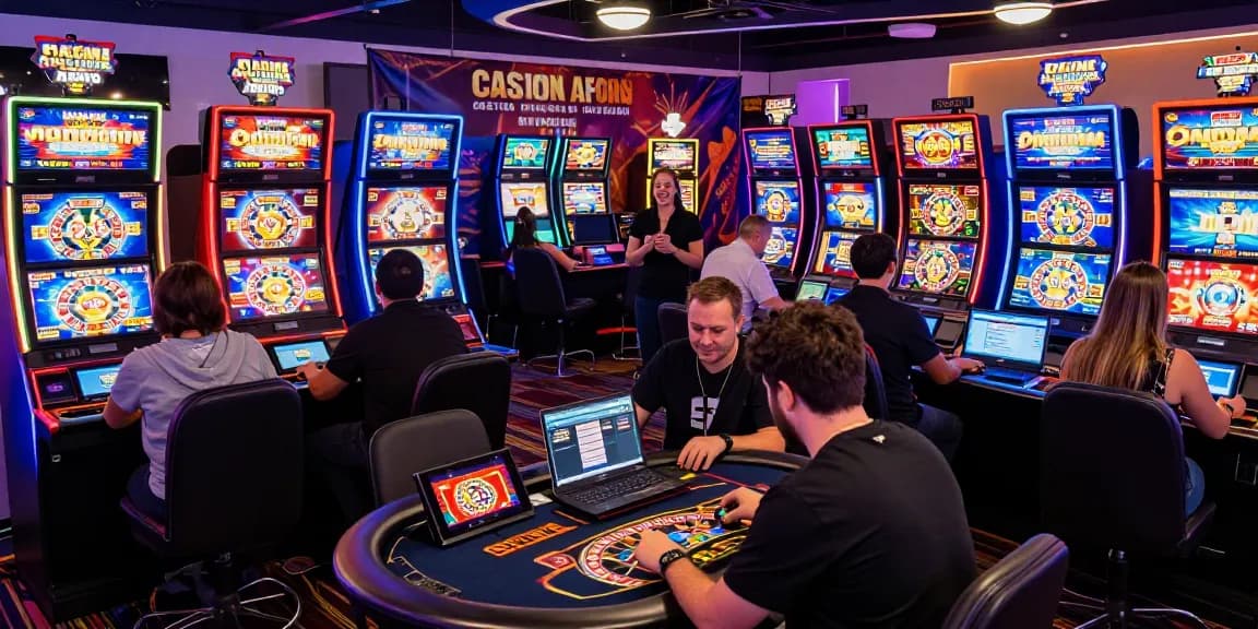 Giocatori coinvolti che si godono i giochi dei casino online non AAMS in un'atmosfera vivace.