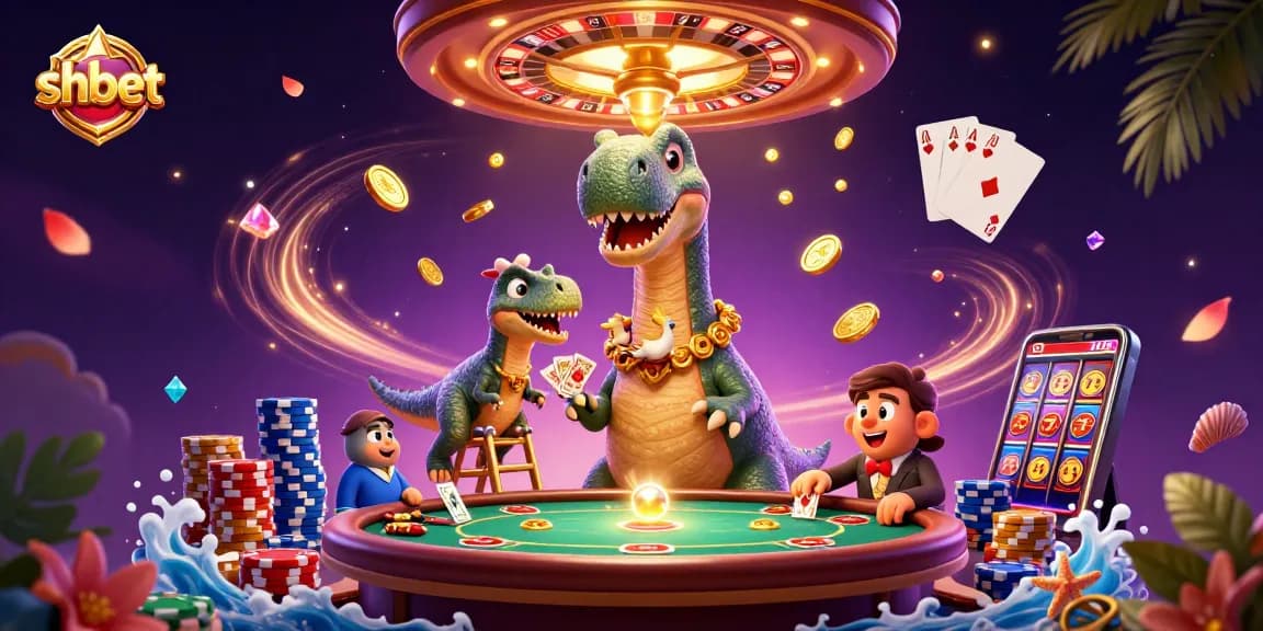Experience thrilling entertainment at SHBET casino with a vibrant scene of a brontosaurus and clever raptor.