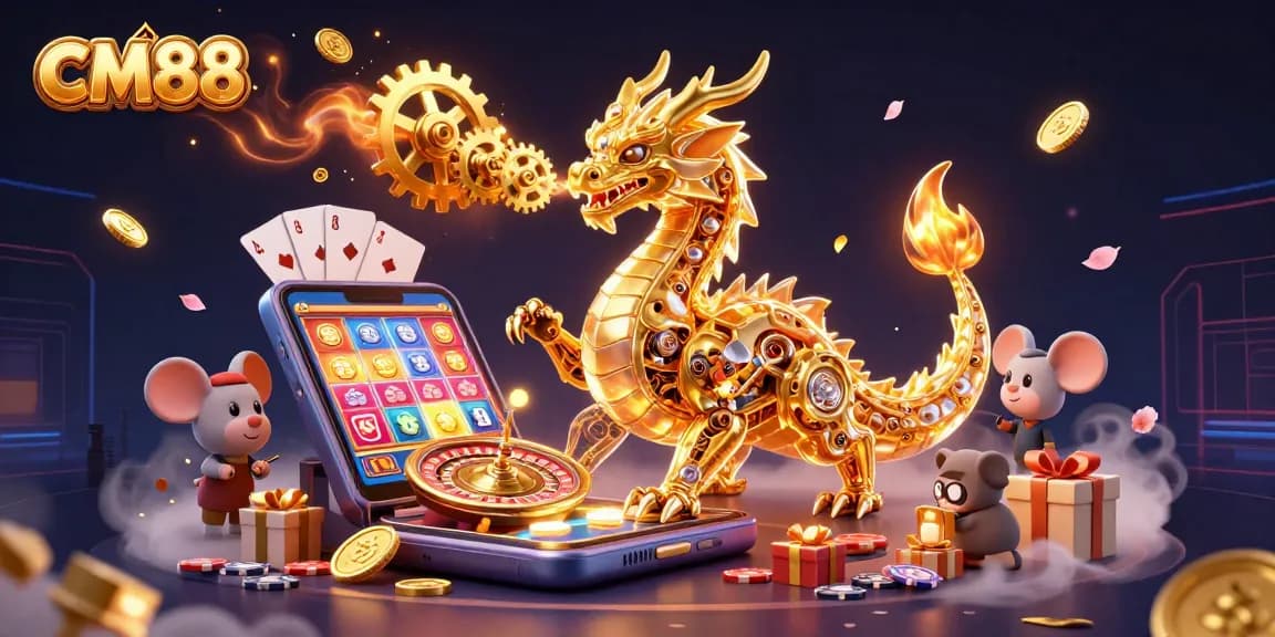 Experience CM88's vibrant casino action with a biomechanical dragon and exciting game elements.