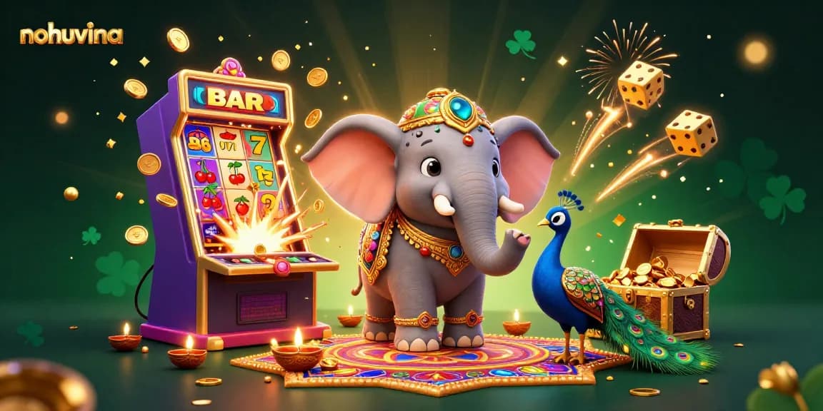 Nohuvina celebrates with a vibrant 3D illustration featuring casino elements and Diwali-themed characters.