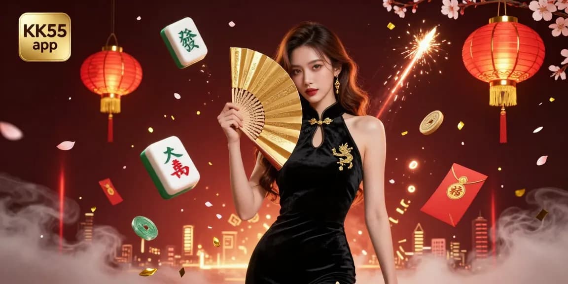 Experience the excitement of the KK55 app with a stunning 3D illustration featuring dynamic gambling elements.