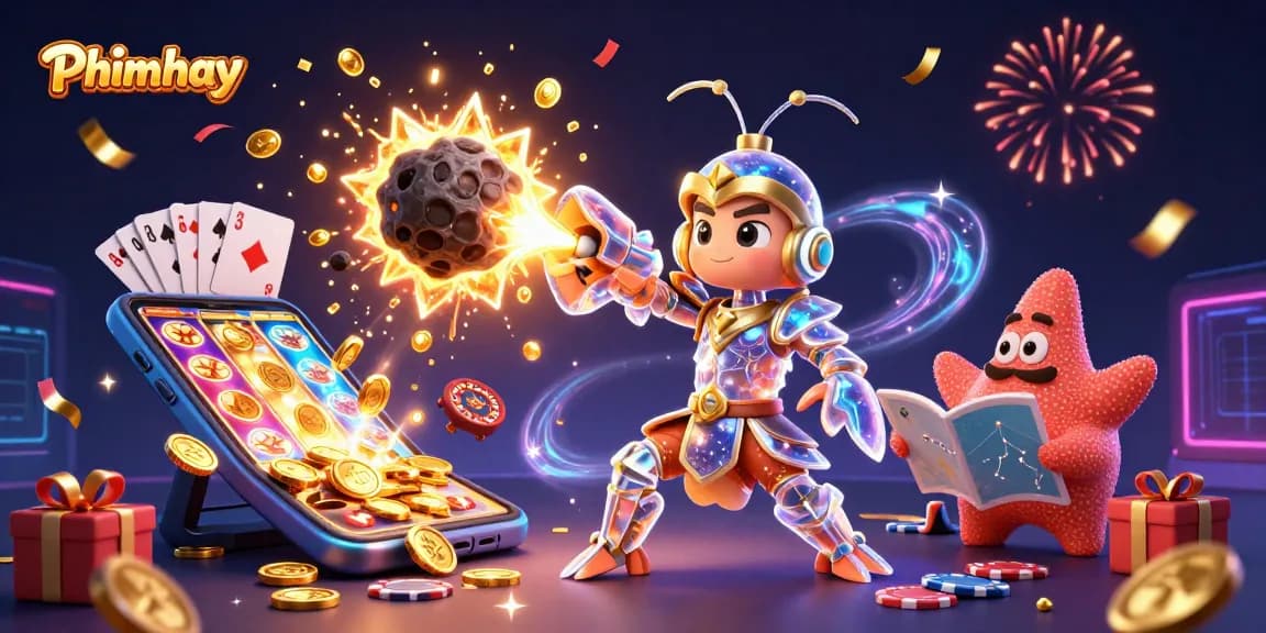 Engage in thrilling gameplay with Phimhay's vibrant slot adventures amidst explosive treasures and starry skies.