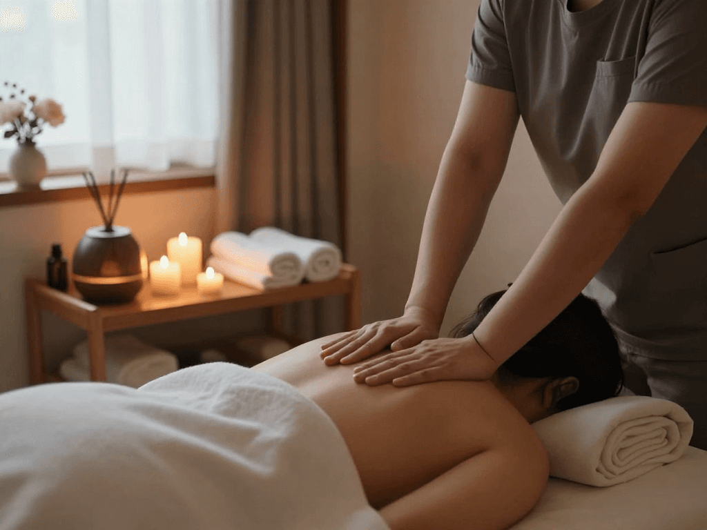 Experience ultimate relaxation with 수원출장마사지 in a serene therapy room, showcasing massage therapist and calming ambiance.