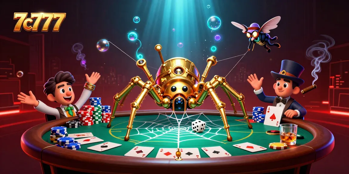 Engage with thrilling gameplay at 7c7777 featuring a steampunk spider and poker chips.
