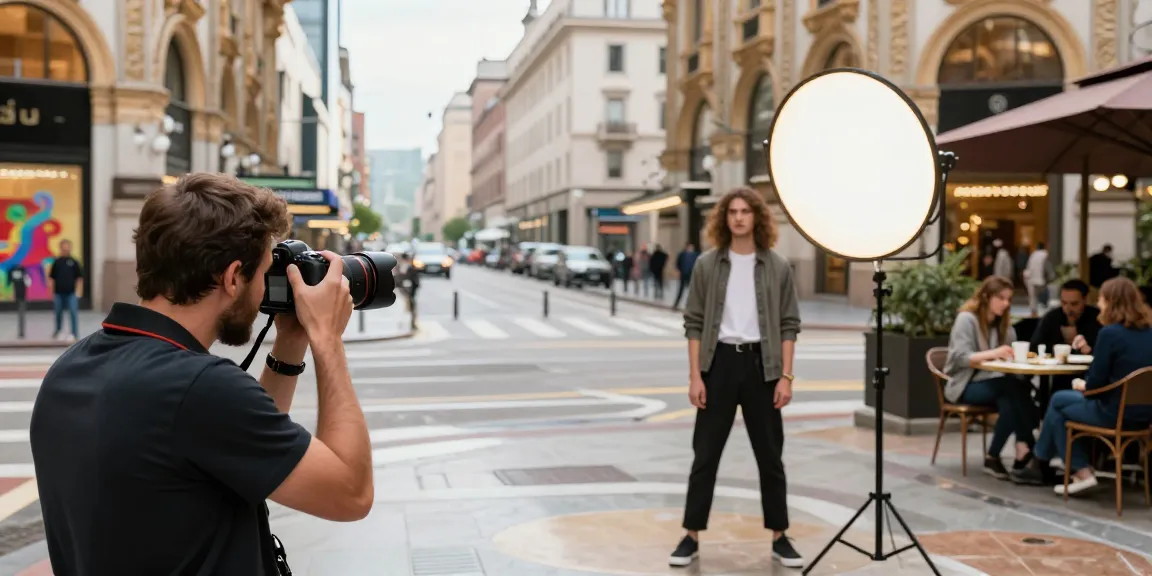 Fotografo Commerciale Milano che cattura un modello in un vivace contesto urbano