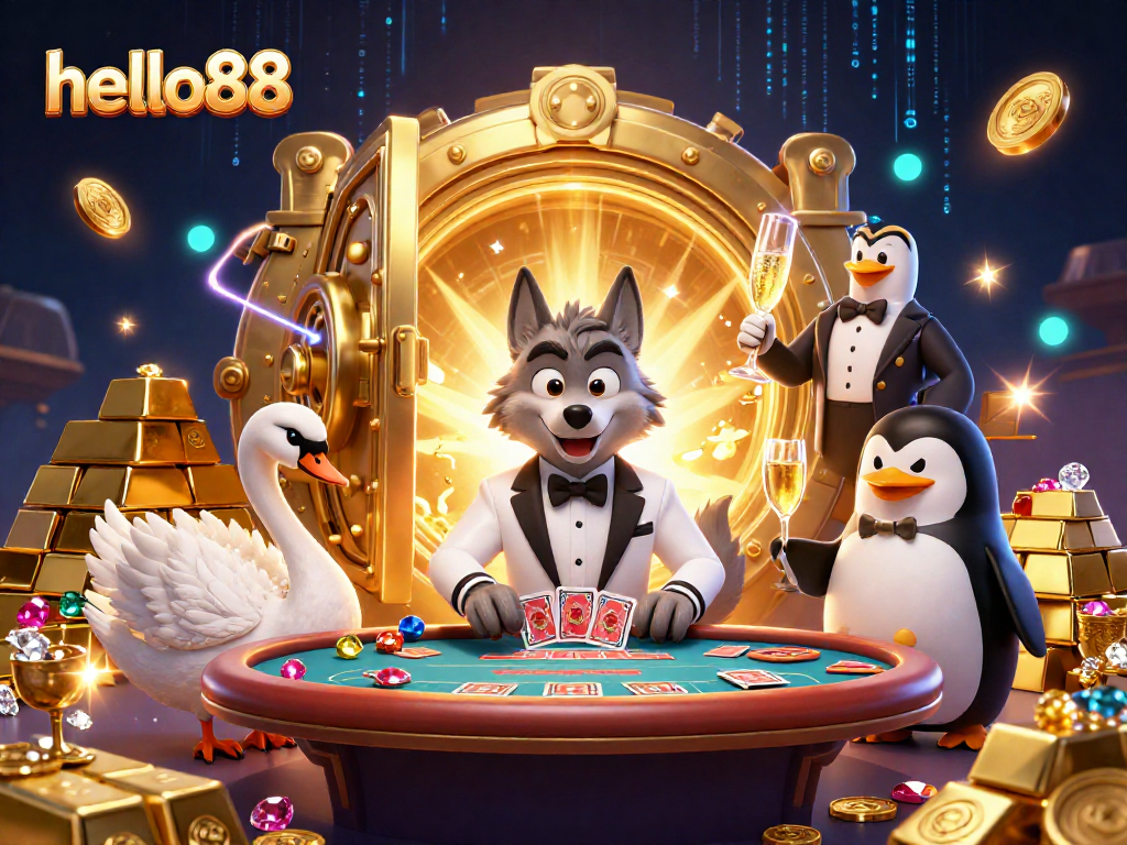 Experience the vibrant world of hello88 with baccarat, cards, and elegant characters.