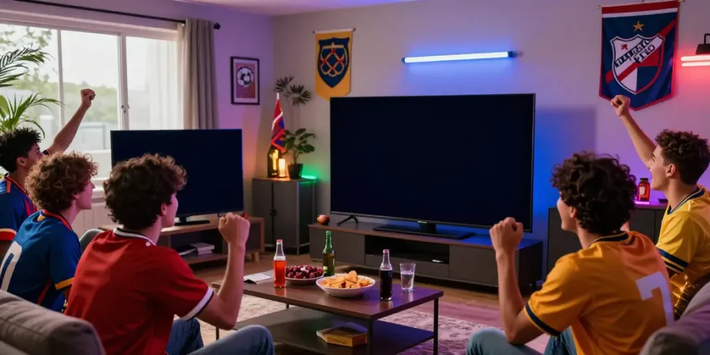 CakhiaTV fans enjoying a lively sports viewing party, cheering for their favorite teams.