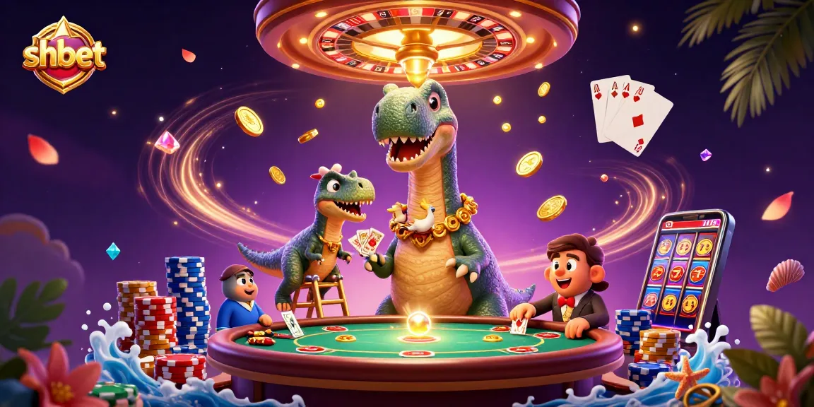 Experience thrilling entertainment at SHBET casino with a vibrant scene of a brontosaurus and clever raptor.