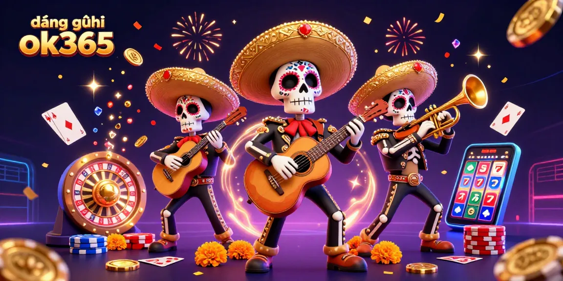 Join the excitement with đăng ký ok365, featuring a colorful skeletal mariachi band in a vibrant casino scene.