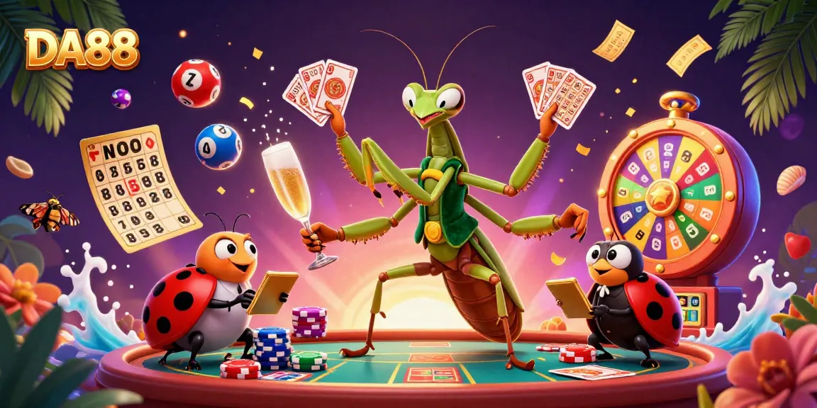 Engage with the dazzling energy of DA88's vibrant casino scene featuring colorful games and captivating characters.