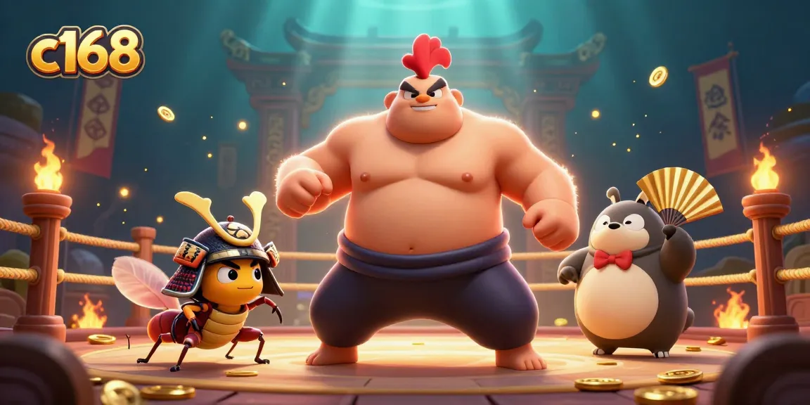 Experience excitement at c168 with cocks fighting in a thrilling arena filled with gold coins.