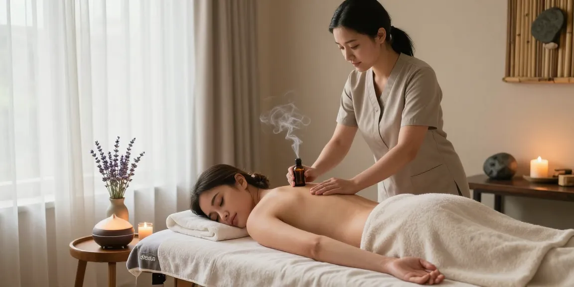 Relaxing 안양출장마사지 session with soothing aromatherapy in a tranquil spa setting.