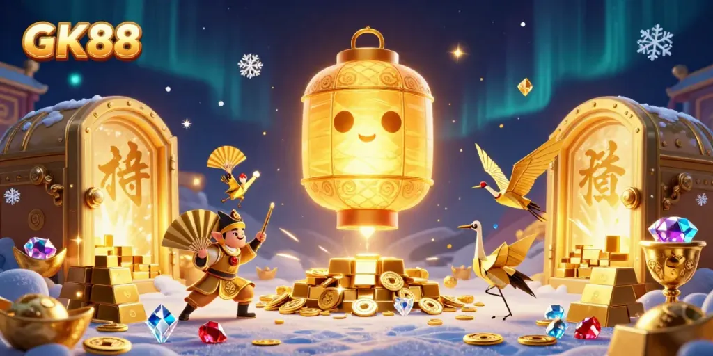 Experience winning moments at GK88 casino with the giant lantern spirit and treasures.