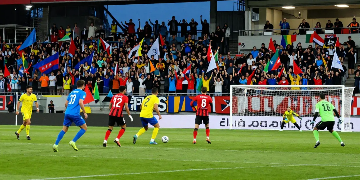 Exciting football match scene on https://bongdata.net/ showcasing lively players and cheering crowd.
