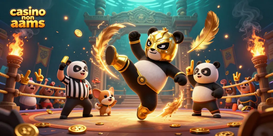 Experience the excitement of casino non aams with vibrant animations of a panda wrestler and betting moments.