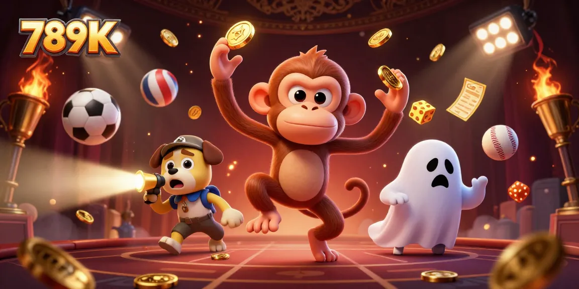 Engage with the immersive 789K haunted casino scene featuring a ghostly monkey and ghost-hunter puppy.