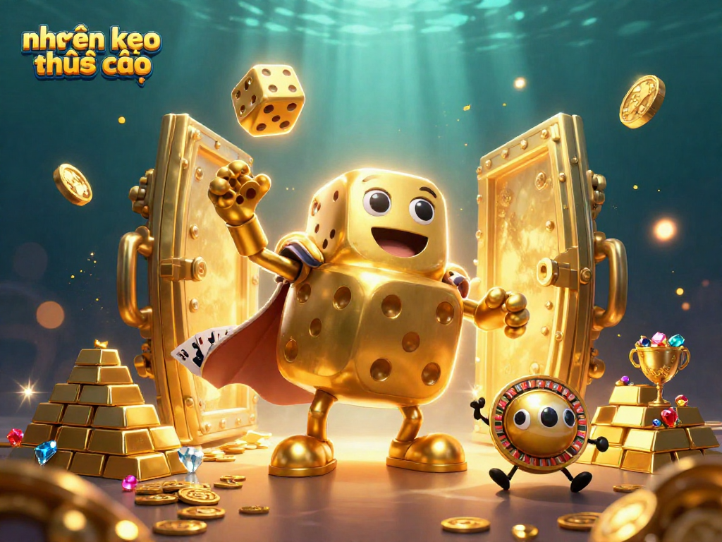 Engage with nhận định kèo nhà cái through a dynamic 3D casino scene showcasing golden dice and treasure.