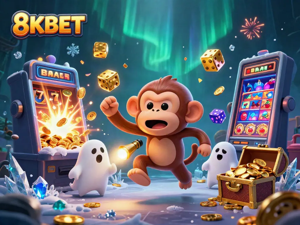Experience thrilling gameplay at 8KBET with vibrant slots and lively gaming elements in an engaging casino scene.