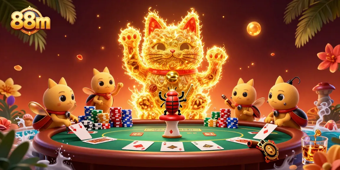 Experience the charm of 88m as lucky symbols come alive in a vibrant digital illustration.