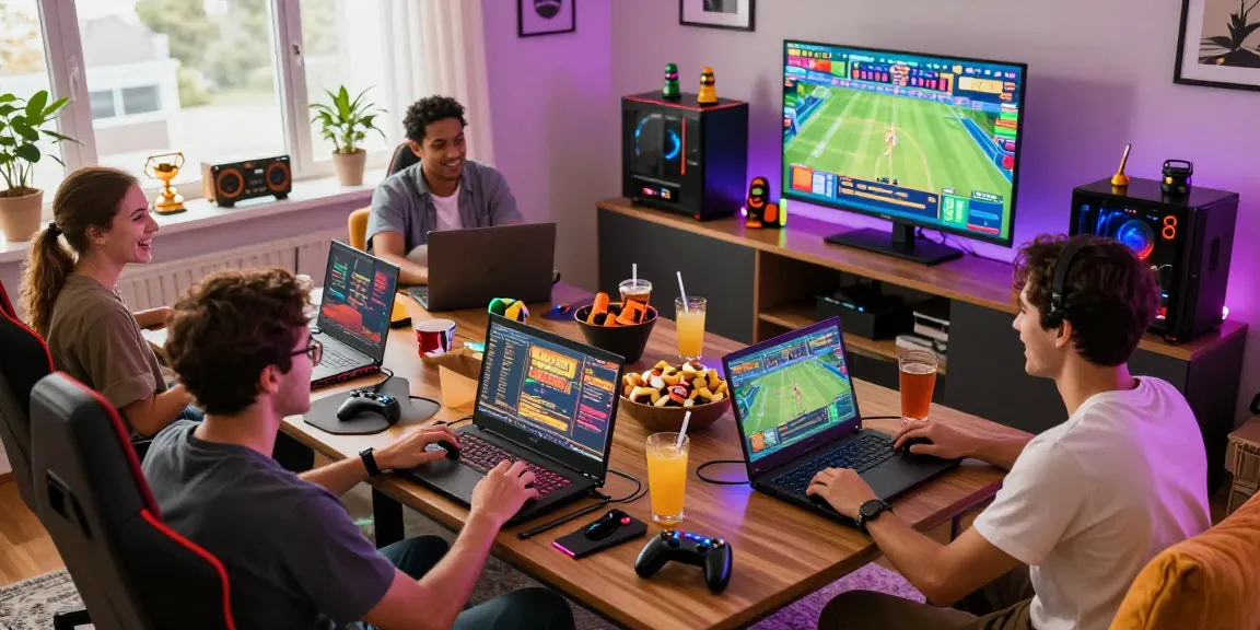 Experience the excitement of online gaming at https://go99vn.city/ with friends in a vibrant gaming setup.