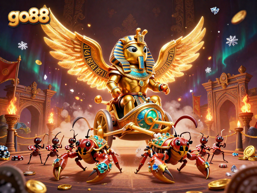 Play exciting casino games with go88 in a dynamic 3D illustration featuring vibrant characters and elements