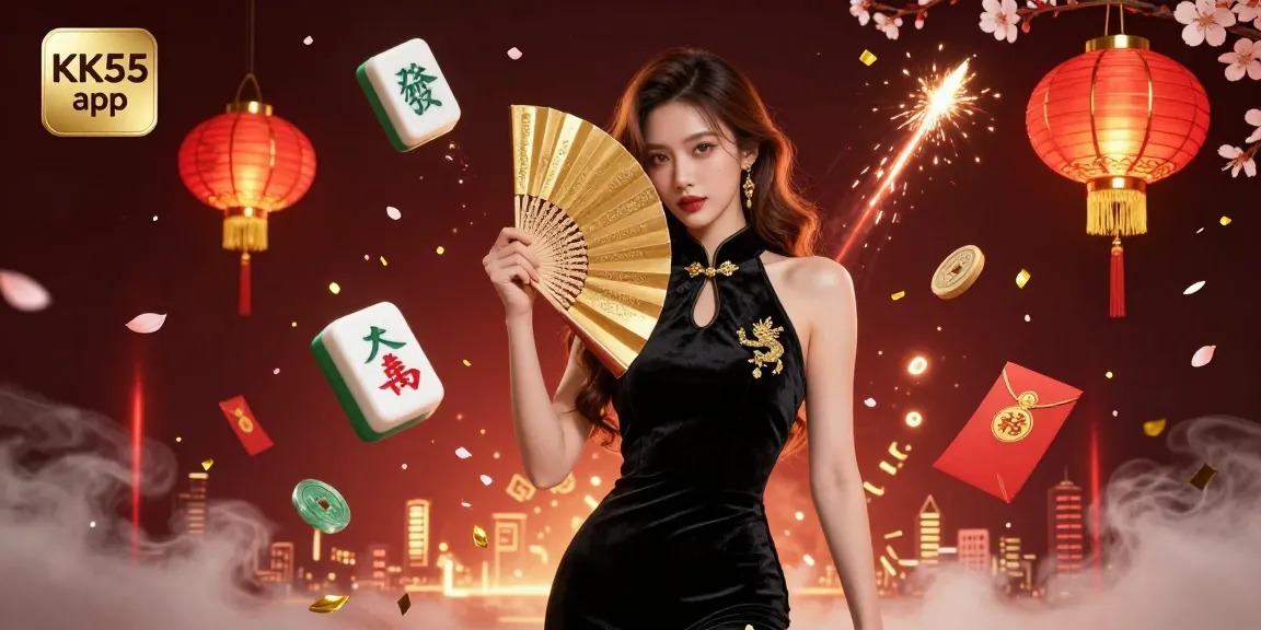 Experience the excitement of the KK55 app with a stunning 3D illustration featuring dynamic gambling elements.
