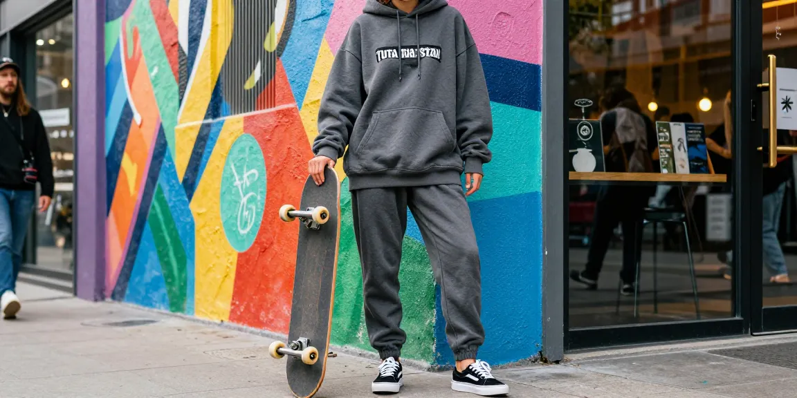 Tuta Trapstar indossata in un ambiente urbano, mostrando stile e autenticità.