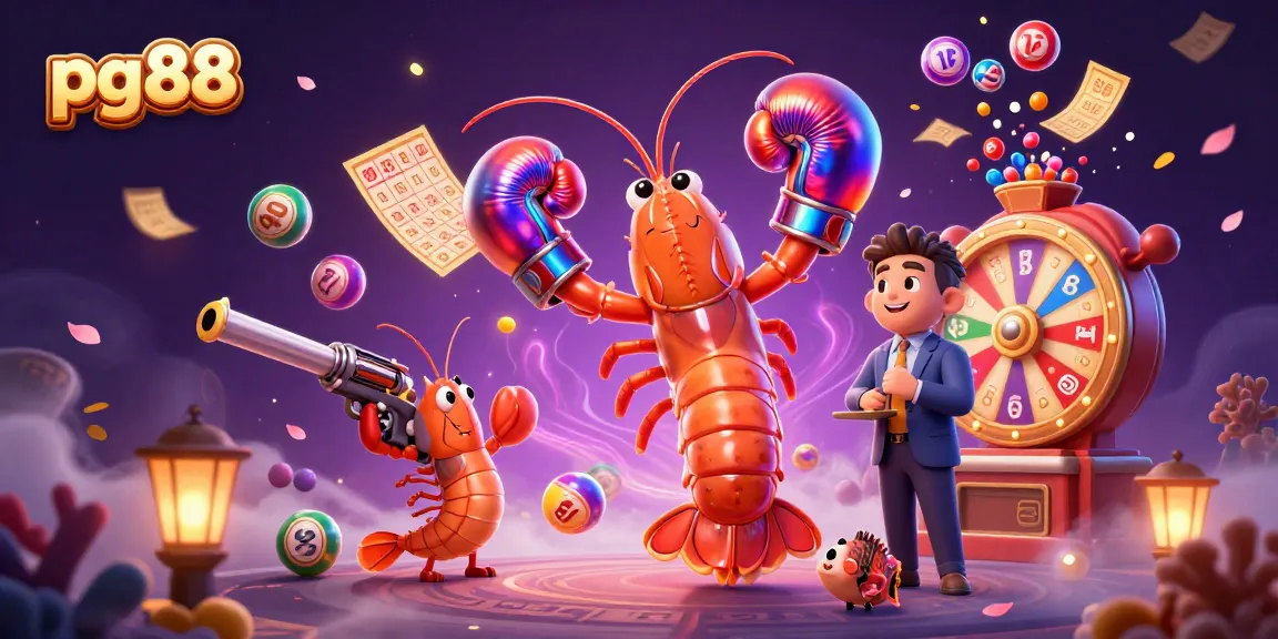 Play exciting casino games at pg88 with vibrant lottery balls and an energetic atmosphere.