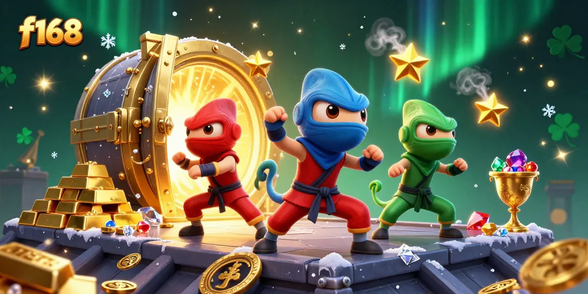 Experience the excitement of f168 with ninja chameleons mastering synchronized moves amid treasure.