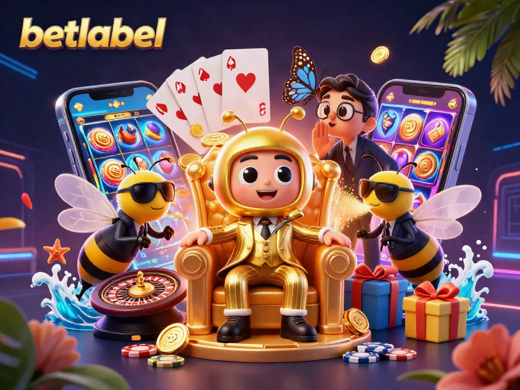 Betlabel showcases thrilling gaming action with a bumblebee mob boss in a vibrant casino setting