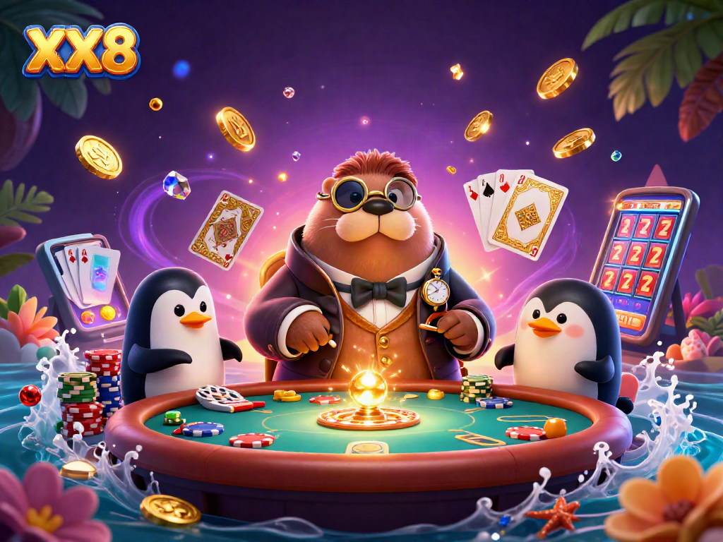 Engage with the vibrant world of XX8, where a walrus plays poker alongside a penguin dealer and a bluffing pufferfish.