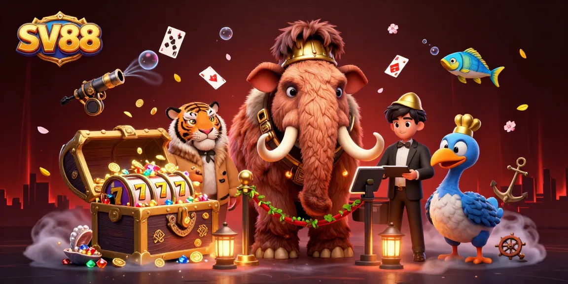 Experience the excitement of SV88 with a vibrant casino scene featuring unique characters and thrilling elements.