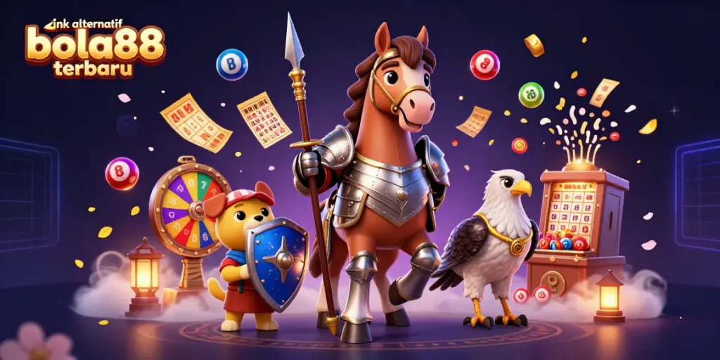Experience the excitement with the link alternatif bola88 terbaru as a knight battles for victory in this animated casino scene.