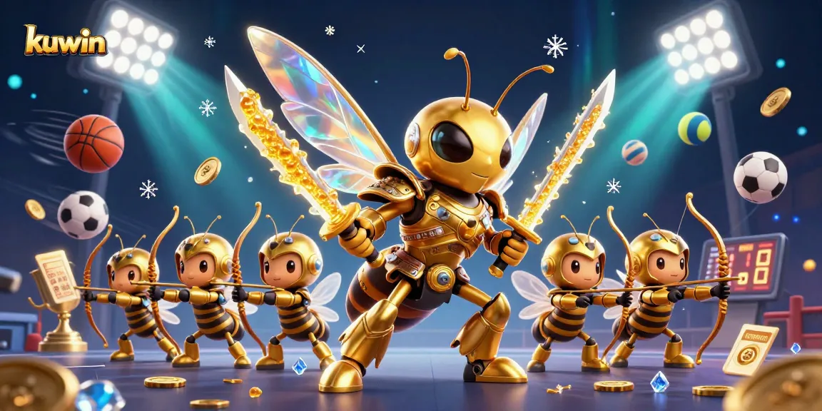 Bet on kuwin with a thrilling scene of a golden hornet samurai and sports action elements.