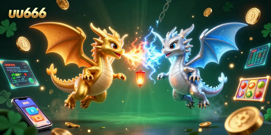 Spin the reels with uu666 in a captivating 3D scene featuring dragons and crypto elements.