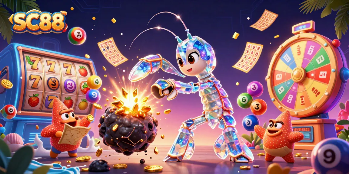 Experience exciting gaming wins at SC88 with dynamic slot machine action amidst vibrant lottery elements.