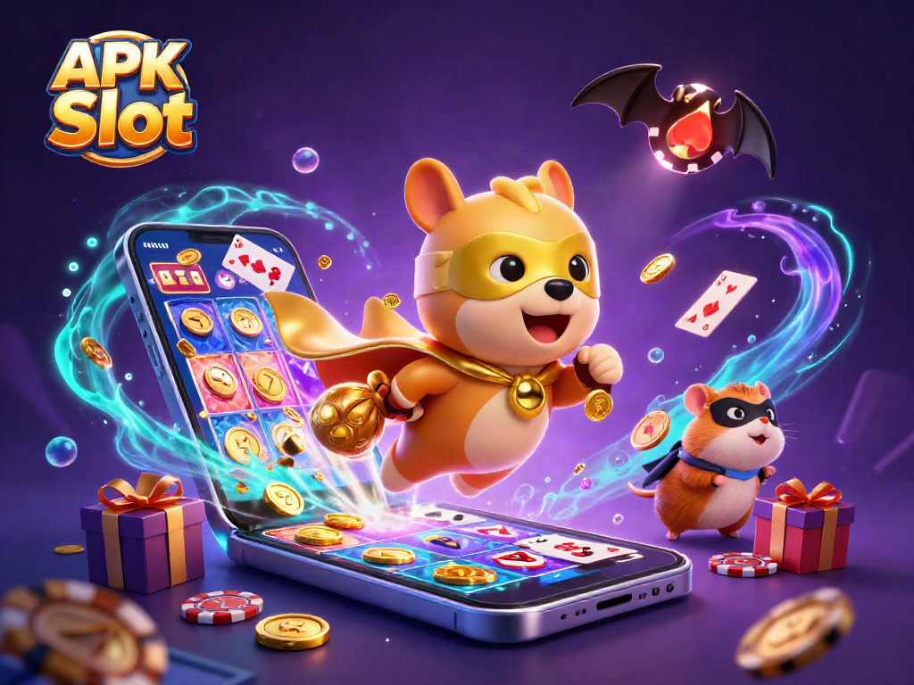 Engage in thrilling gaming with APK Slot's cartoon adventure featuring lucky symbols and vibrant casino elements.
