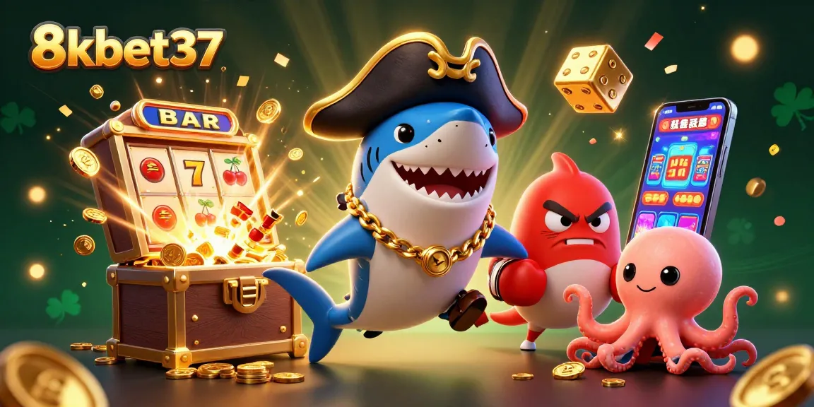 Experience gaming action at 8kbet37 with a vibrant underwater casino scene featuring playful characters.