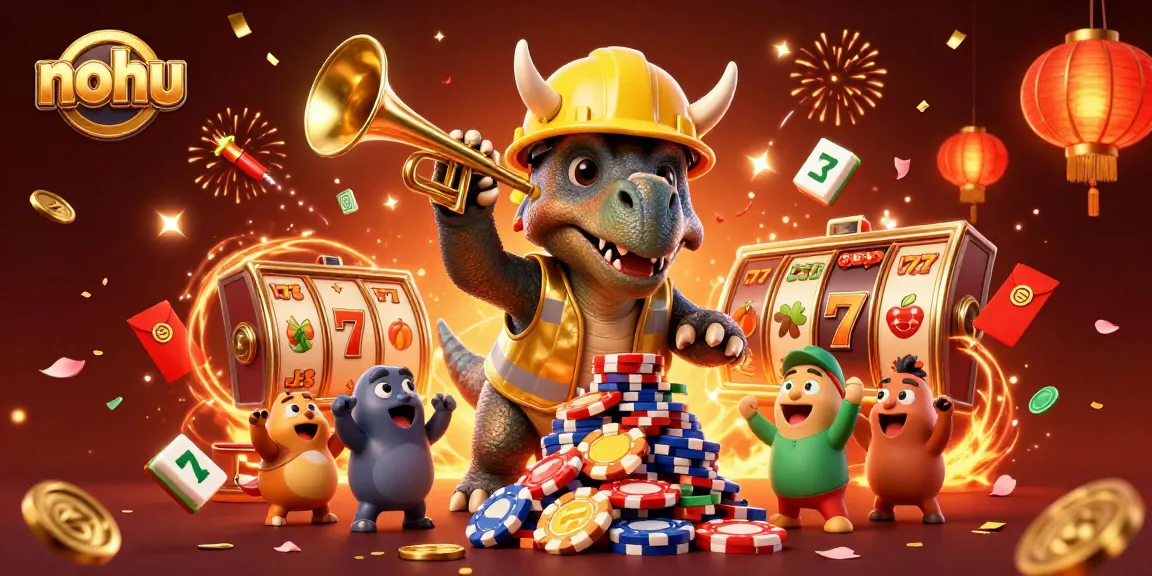 Nohu players enjoy spinning slot reels surrounded by colorful celebration elements.