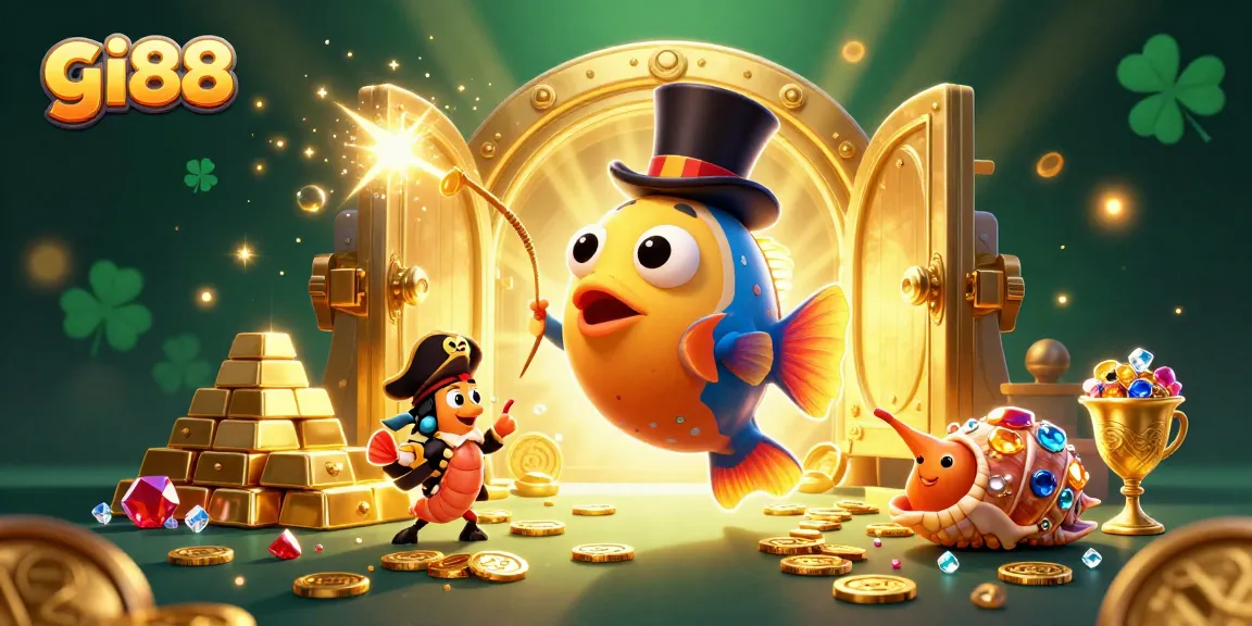 Experience big wins at gi88 with a vibrant illustration featuring lucky treasures and casino elements.