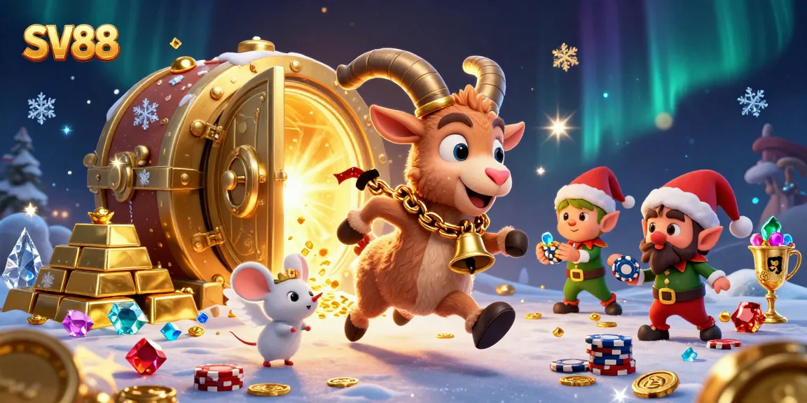 SV88's thrilling casino adventure featuring playful characters and sparkling treasures.