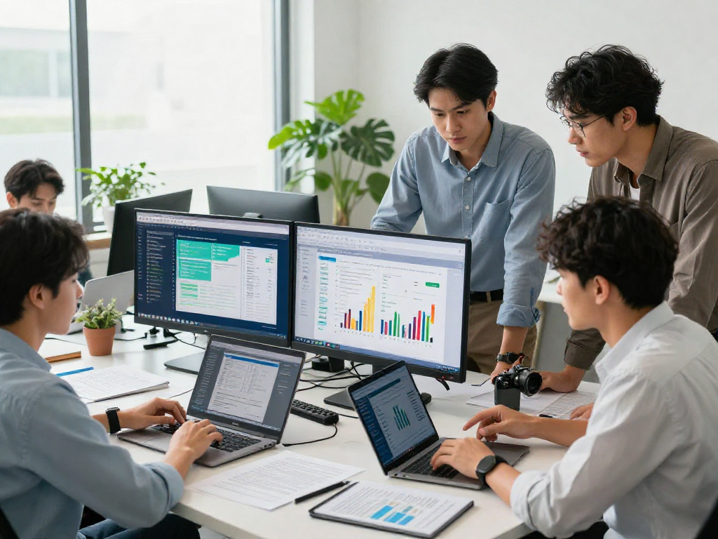 Team collaborating on document fraud detection analysis in a modern office.