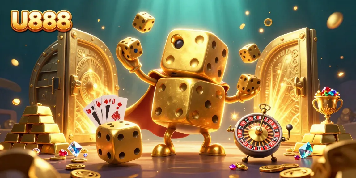 Experience thrilling gameplay with U888's interactive casino scene featuring dazzling animations and golden treasures.
