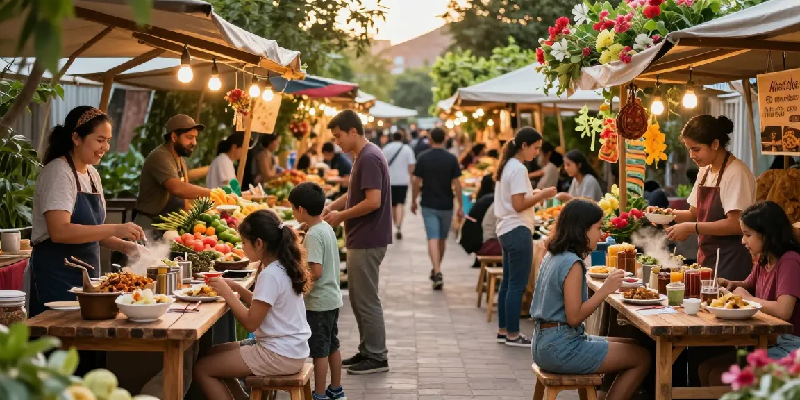 Warung225, pasar makanan outdoor yang ramai dan penuh warna.